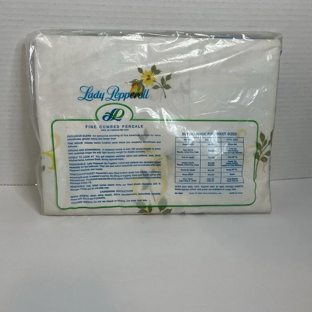 Vintage Lady Pepperell Twin Flat Sheet Yellow Floral No Iron Percale Made In USA
